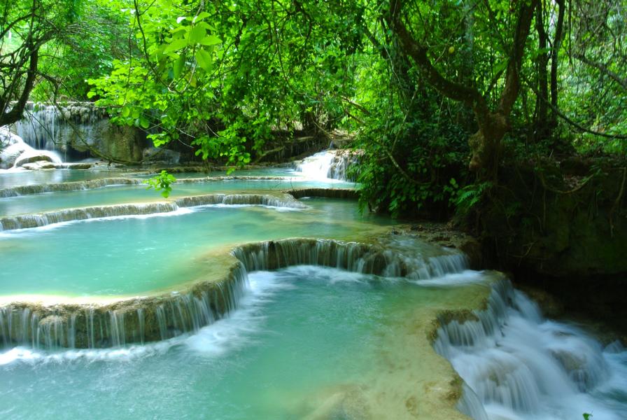Fluss, Wasserfälle, Laos Rundreise