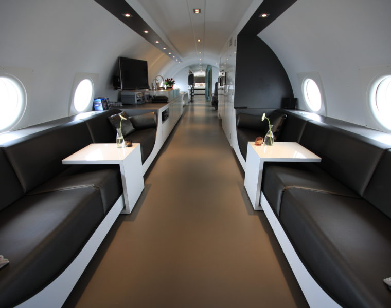 Lounge, Vliegtuigsuite Teuge, Flugzeug Hotels, Niederlande